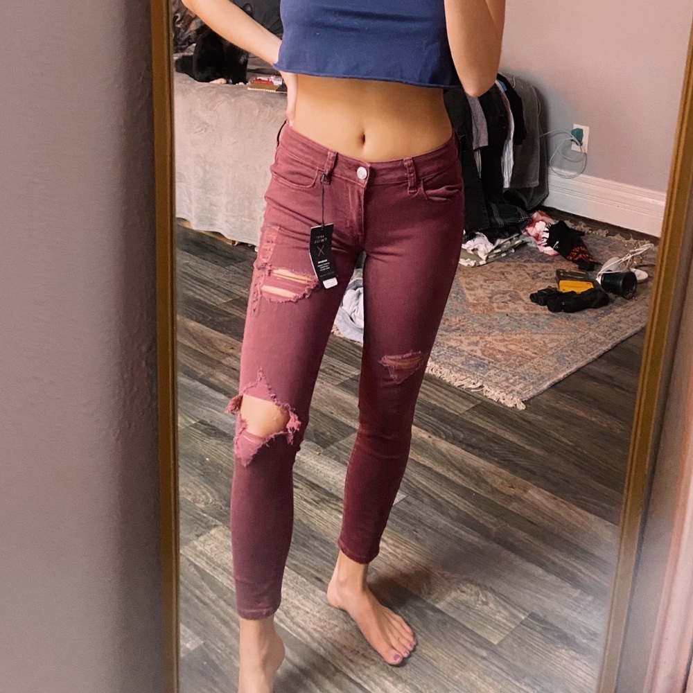 American Eagle Maroon Skinny Jeans